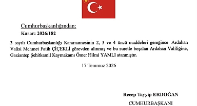 Ardahan Valisi Mehmet Fatih Çiçekli, görevden alındı
